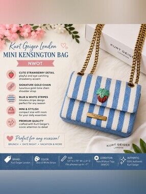 Kurt Geiger London Blue & White Striped Mini Shoulder Bag 🍓🍓